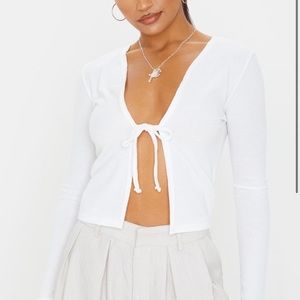 Prettylittlething Ribbed tie front crop top